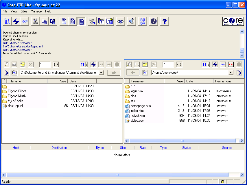 Core FTP logged in